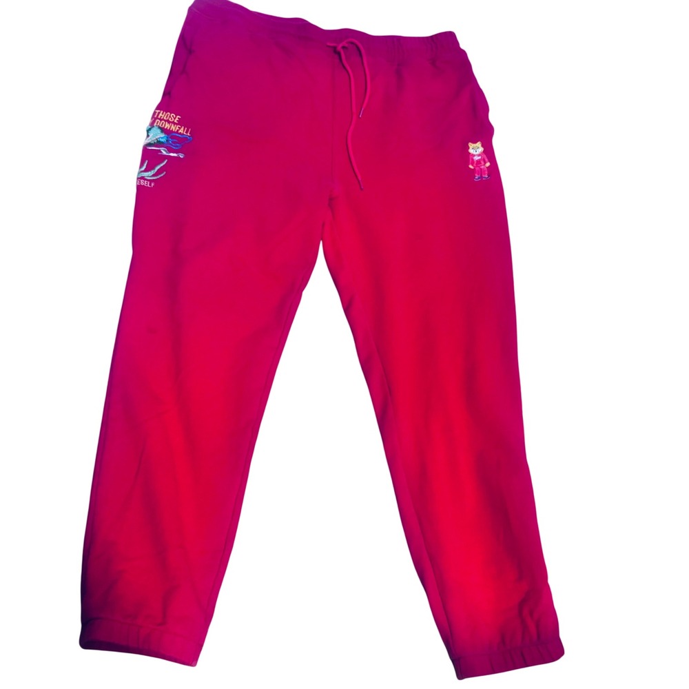 AKOO Red Sweatpants Mens 4XL Embroidered Fox Joggers Streetwear urban